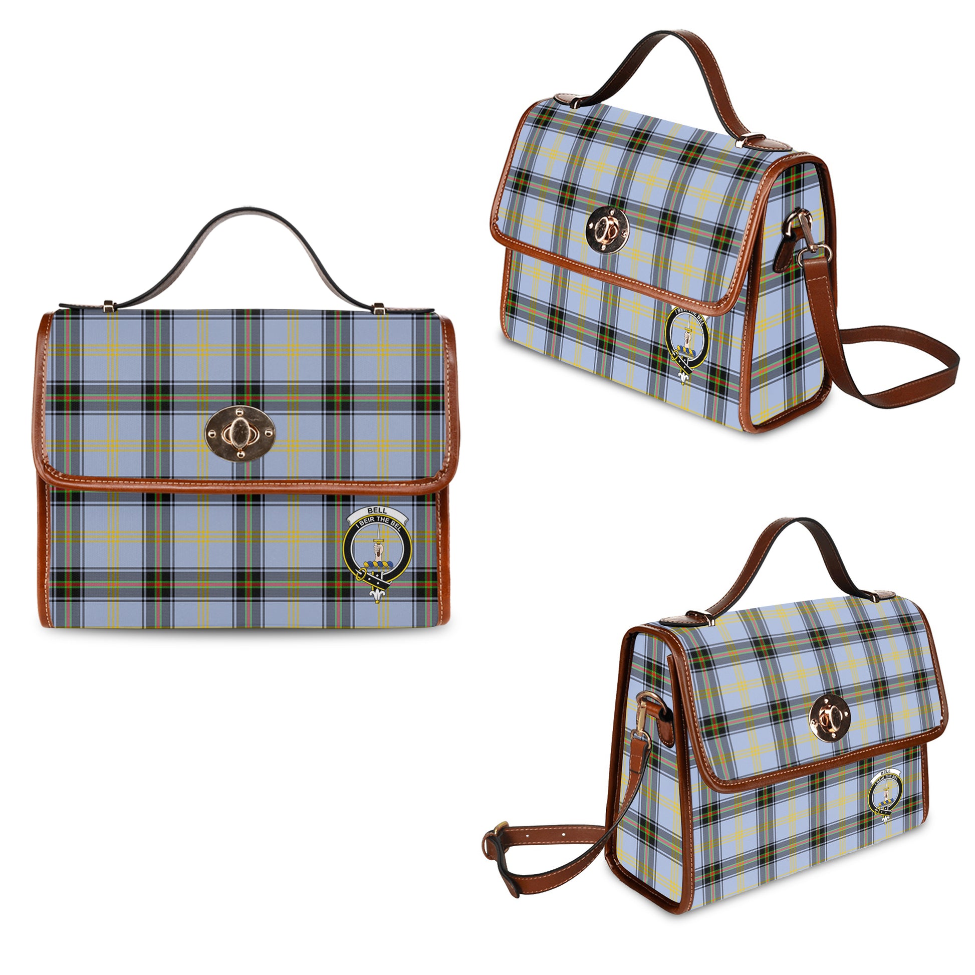 Bell Tartan Leather Strap Waterproof Canvas Bag with Family Crest One Size 34cm * 42cm (13.4" x 16.5") - Tartanvibesclothing