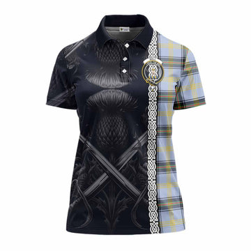 Tartan Vibes Clothing Bell Tartan Women's Polo Shirt with Family Crest Cross Sword Thistle Celtic Vibes