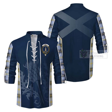 Tartan Vibes Clothing Bell Tartan Ghillie Kilt Shirt with Family Crest and Scottish Thistle Vibes Sport Style