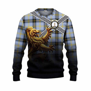 Tartan Vibes Clothing Bell Crest Tartan Knitted Sweater with Golden Lion Emblem Celtic Style