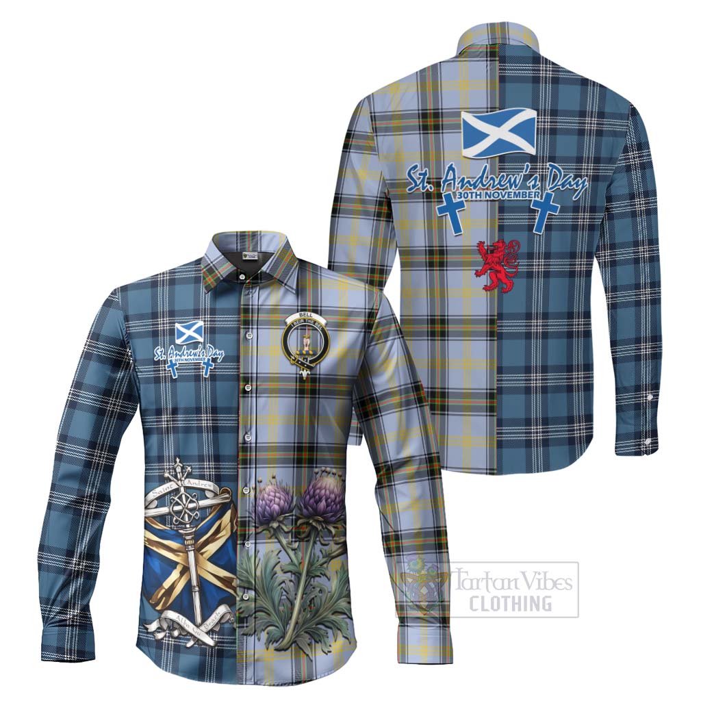 Tartan Vibes Clothing Bell Tartan Long Sleeve Button Shirt Happy St. Andrew's Day Half Tartan Style
