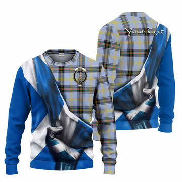 Tartan Vibes Clothing Bell Tartan Knitted Sweater with Family Crest Scotland Patriotic Style
