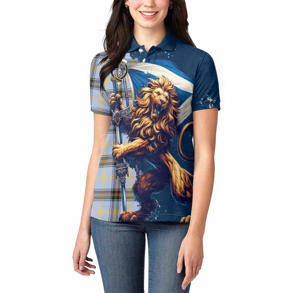 Tartan Vibes Clothing Bell Tartan Family Crest Women's Polo Shirt with Scottish Majestic Lion