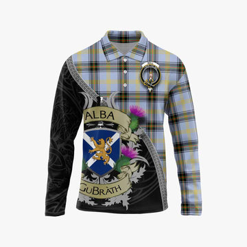 Bell Tartan Family Crest Long Sleeve Polo Shirt Lion Rampant Royal Thistle Shield Celtic Inspired