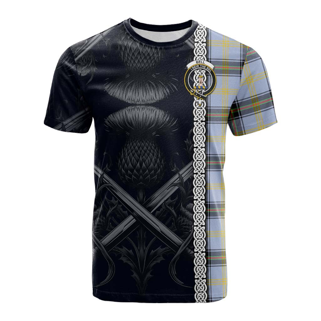 Tartan Vibes Clothing Bell Tartan Cotton T-shirt with Family Crest Cross Sword Thistle Celtic Vibes
