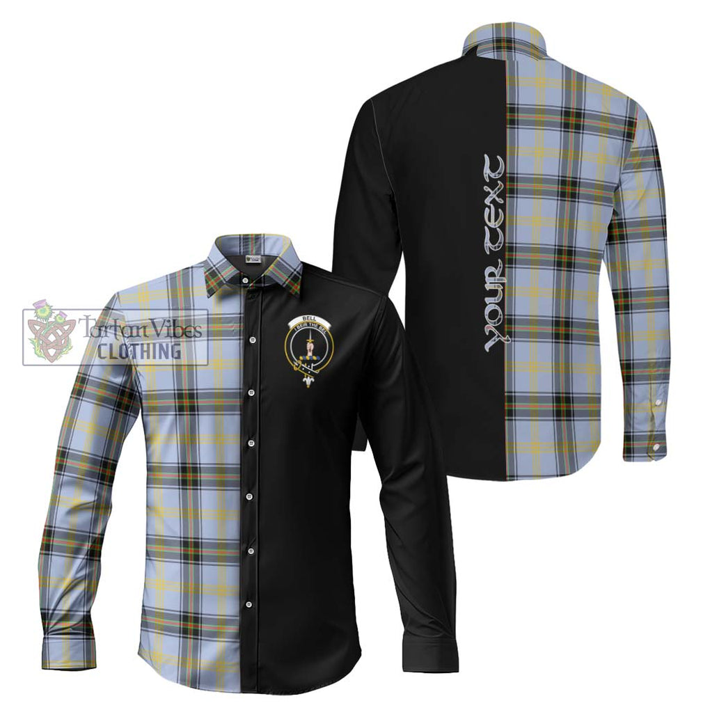 Bell Tartan Long Sleeve Button Shirt with Family Crest and Half Of Me Style Men's Shirt S - Tartanvibesclothing Shop