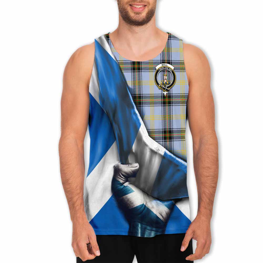 Tartan Vibes Clothing Bell Tartan Men's Tank Top with Family Crest Scotland Patriotic Style