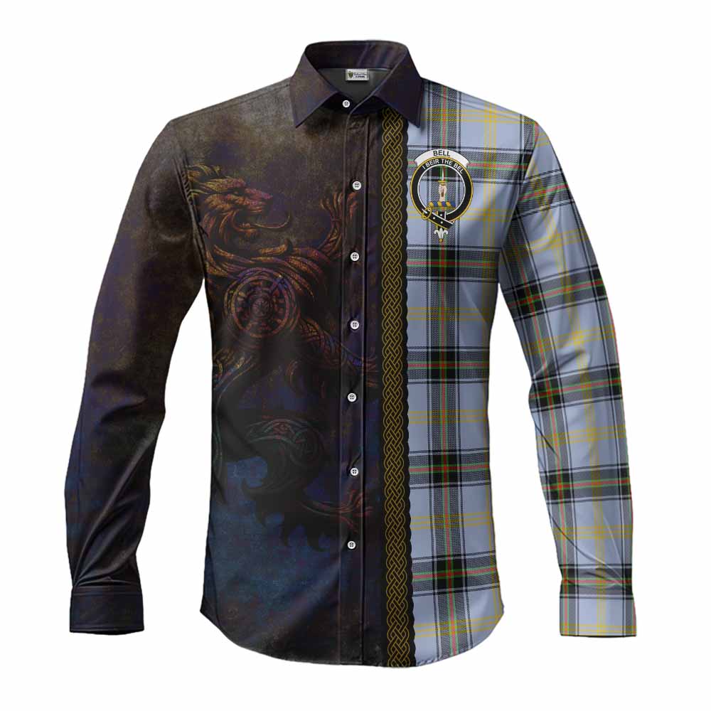 Tartan Vibes Clothing Bell Tartan Family Crest Long Sleeve Button Shirt Alba Gu Brath Be Brave Lion Ancient Style