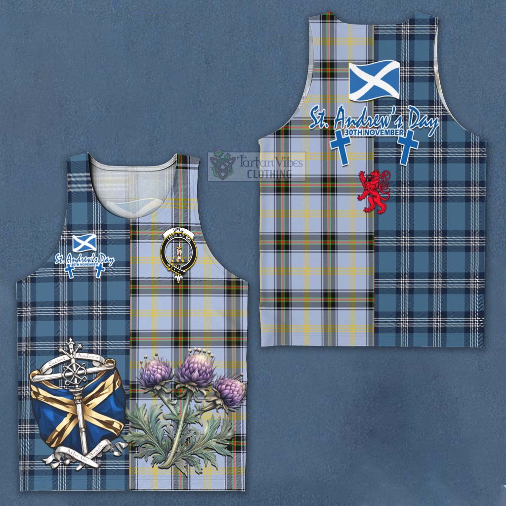Tartan Vibes Clothing Bell Tartan Men's Tank Top Happy St. Andrew's Day Half Tartan Style