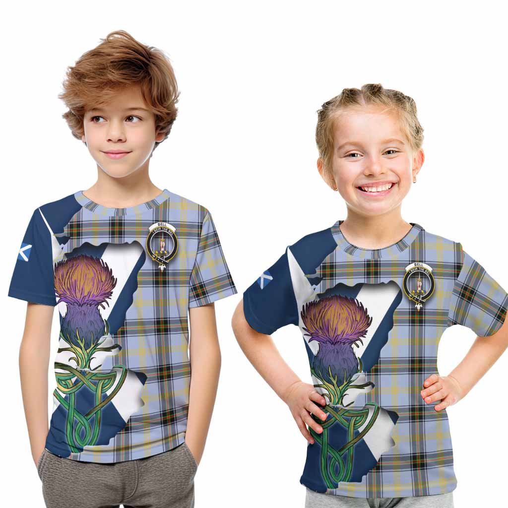 Tartan Vibes Clothing Bell Tartan Family Crest Kid T-Shirt Scottish Thistle Celtic Inspired