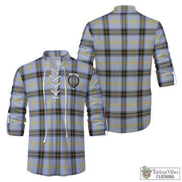 Bell Tartan Men's Scottish Traditional Jacobite Ghillie Kilt Shirt with Family Crest