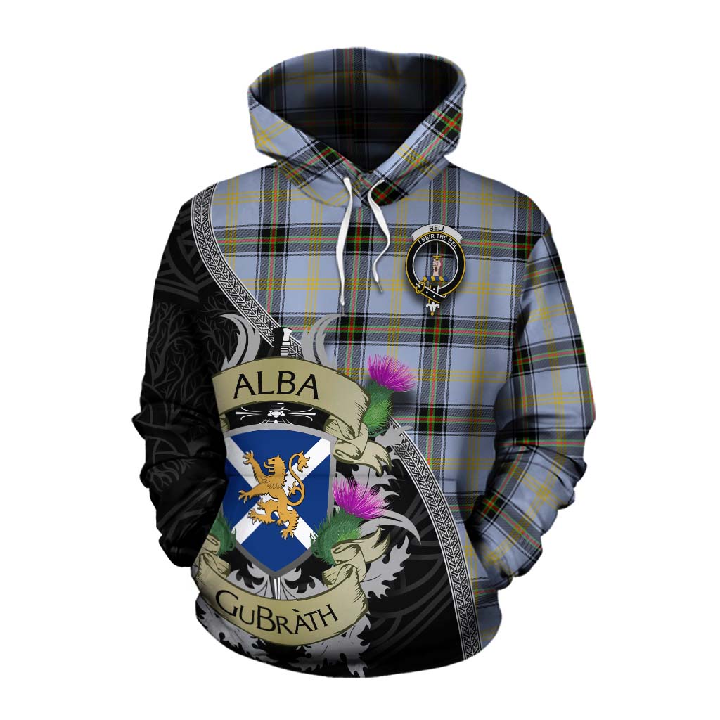 Tartan Vibes Clothing Bell Tartan Family Crest Cotton Hoodie Lion Rampant Royal Thistle Shield Celtic Inspired