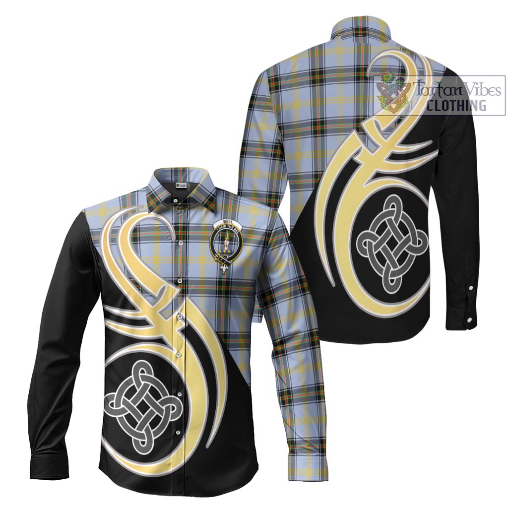 Bell Tartan Long Sleeve Button Shirt with Family Crest and Celtic Symbol Style Men's Shirt S - Tartan Vibes Clothing
