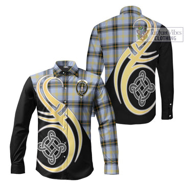 Bell Tartan Long Sleeve Button Shirt with Family Crest and Celtic Symbol Style