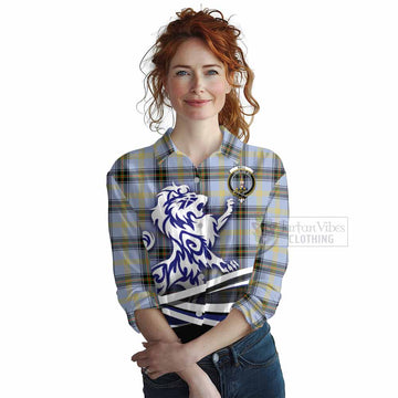 Tartan Vibes Clothing Bell Tartan Women's Casual Shirt with Alba Gu Brath Regal Lion Emblem