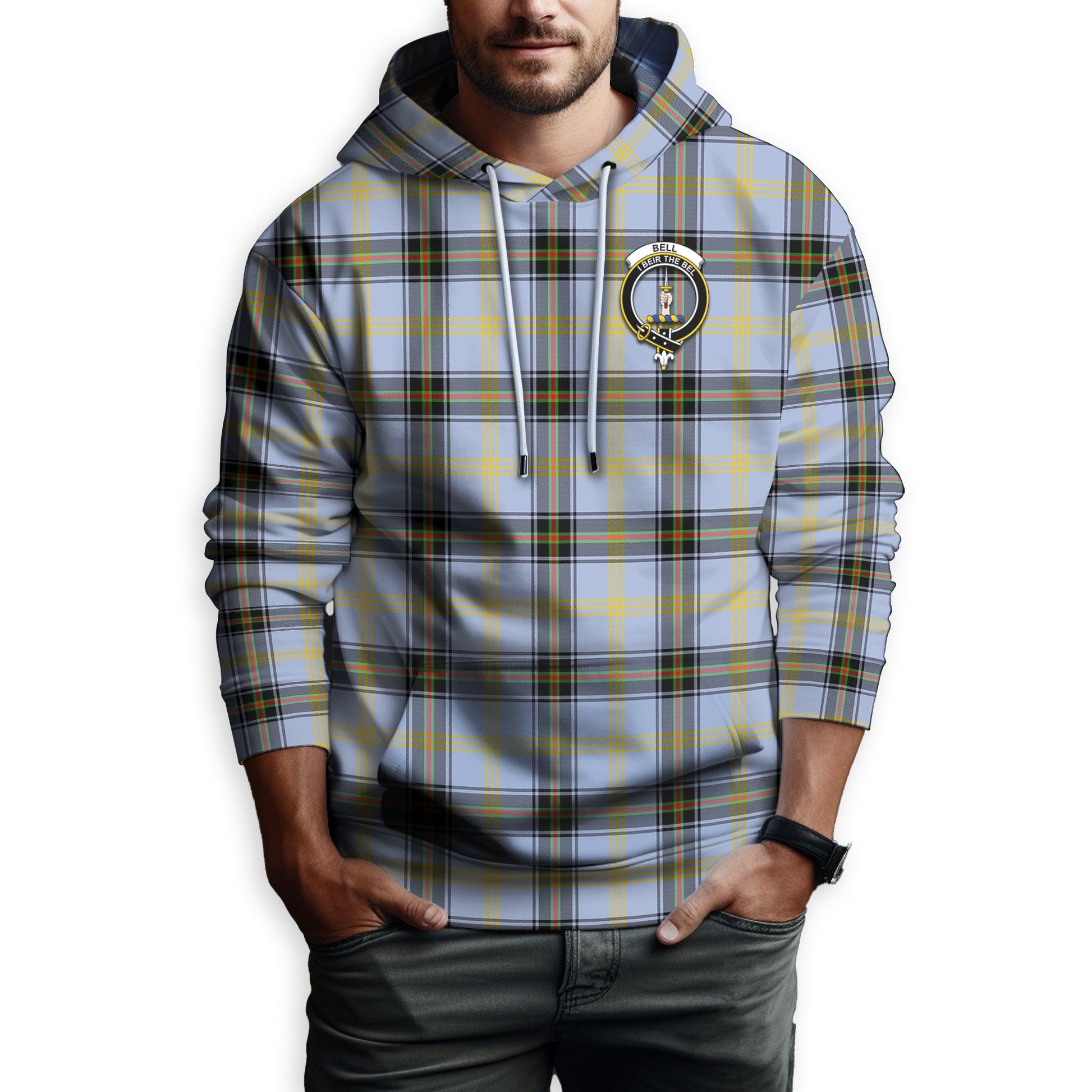 Bell Tartan Hoodie with Family Crest - Tartanvibesclothing
