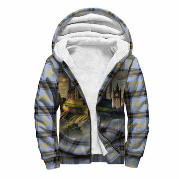Bell Tartan Family Crest Sherpa Hoodie with Scottish Ancient Castle Style
