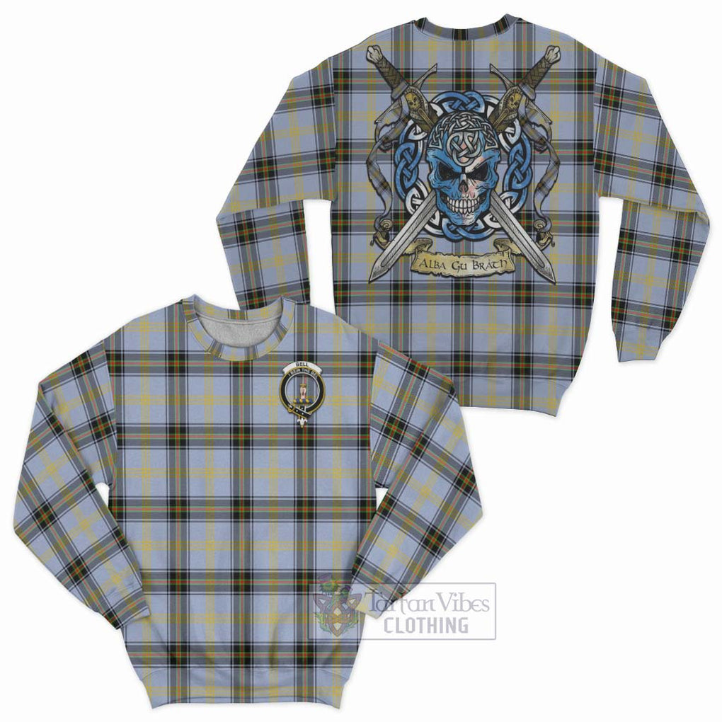 Tartan Vibes Clothing Bell Tartan Sweatshirt with Family Crest Celtic Skull Style