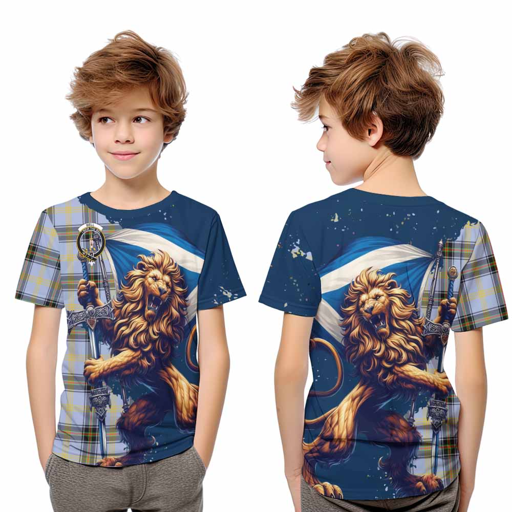 Tartan Vibes Clothing Bell Tartan Family Crest Kid T-Shirt with Scottish Majestic Lion