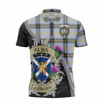 Bell Tartan Family Crest Zipper Polo Shirt Lion Rampant Royal Thistle Shield Celtic Inspired