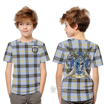 Tartan Vibes Clothing Bell Tartan Kid T-Shirt with Family Crest Celtic Skull Style