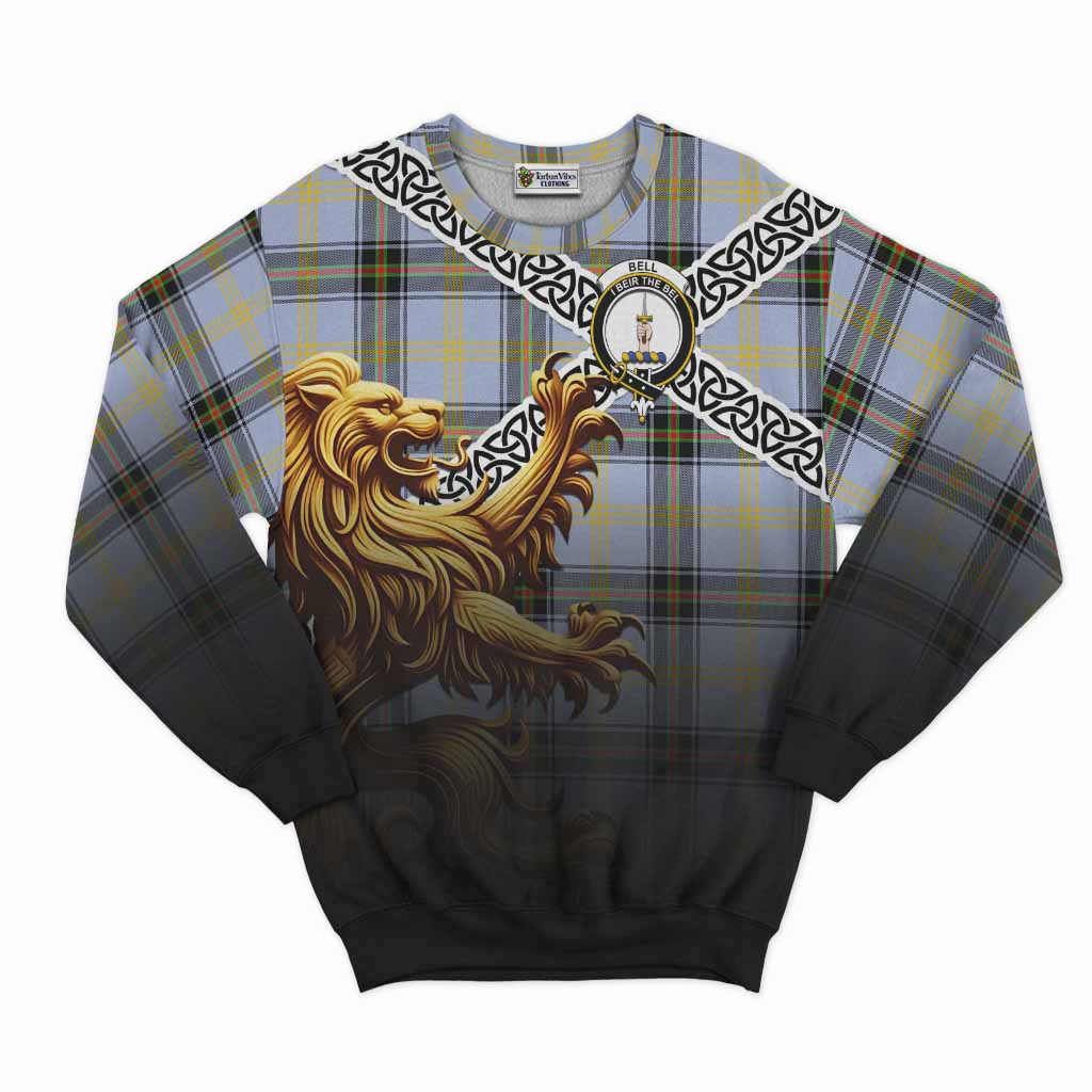 Tartan Vibes Clothing Bell Crest Tartan Sweatshirt with Golden Lion Emblem Celtic Style