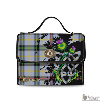 Bell Tartan Waterproof Canvas Bag with Scotland Map and Thistle Celtic Accents