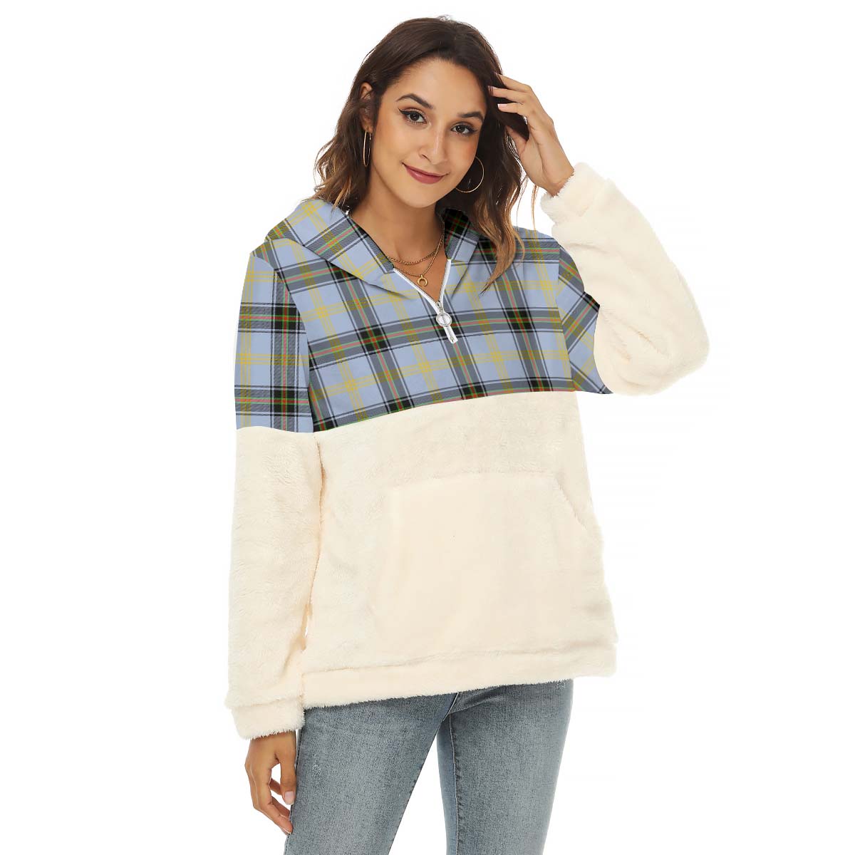 Bell Tartan Women's Borg Fleece Hoodie With Half Zip Female - Tartan Vibes Clothing