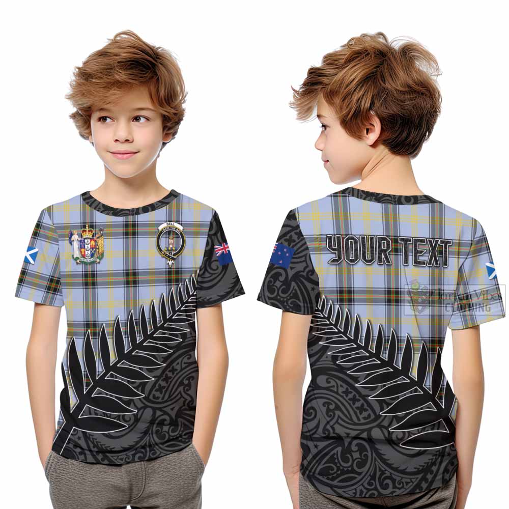 Tartan Vibes Clothing Bell Crest Tartan Kid T-Shirt with New Zealand Silver Fern Half Style