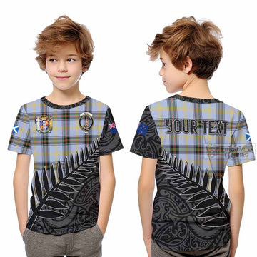 Tartan Vibes Clothing Bell Crest Tartan Kid T-Shirt with New Zealand Silver Fern Half Style