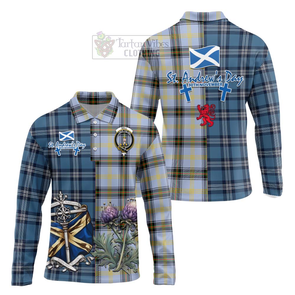 Tartan Vibes Clothing Bell Tartan Long Sleeve Polo Shirt Happy St. Andrew's Day Half Tartan Style