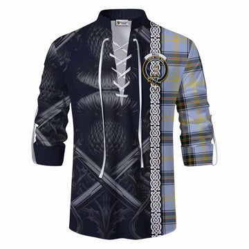 Tartan Vibes Clothing Bell Tartan Ghillie Kilt Shirt with Family Crest Cross Sword Thistle Celtic Vibes