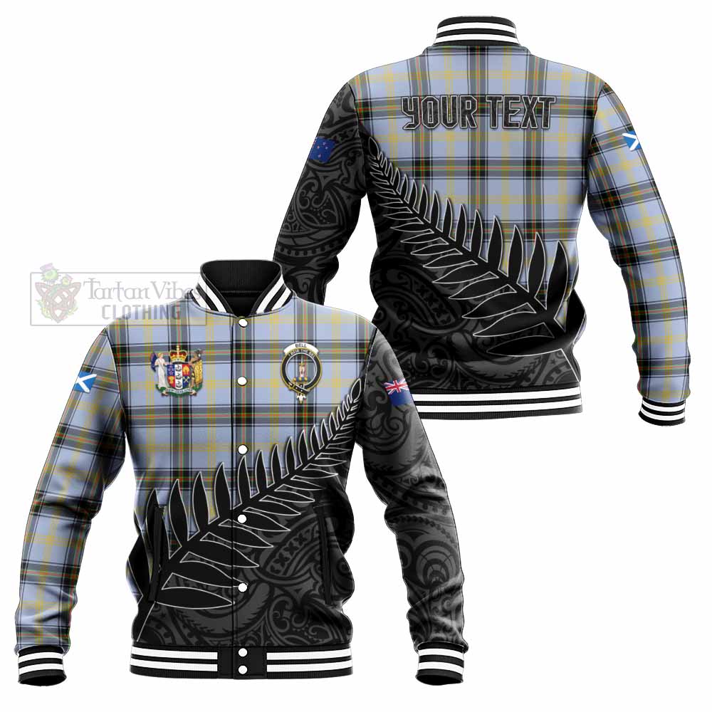 Tartan Vibes Clothing Bell Crest Tartan Baseball Jacket with New Zealand Silver Fern Half Style