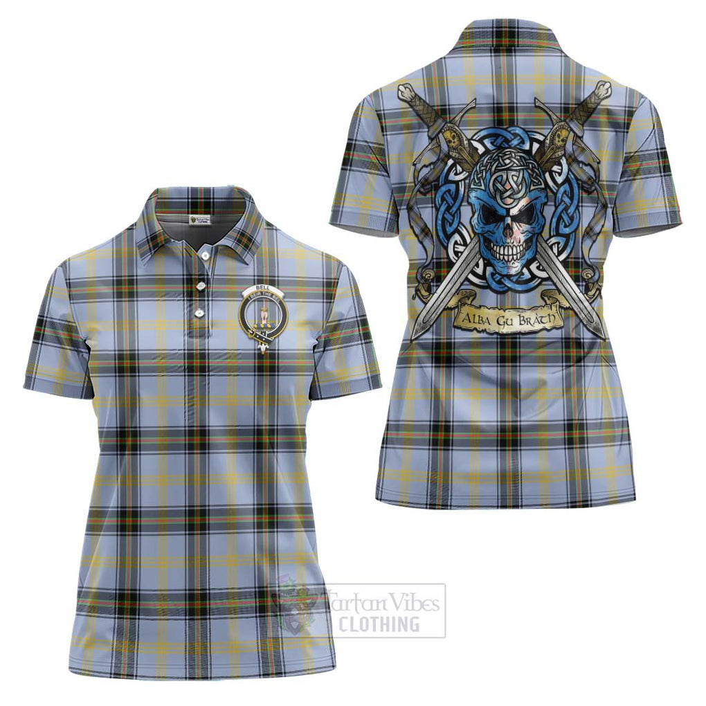 Tartan Vibes Clothing Bell Tartan Women's Polo Shirt with Family Crest Celtic Skull Style