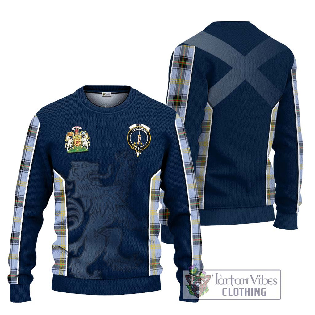 Bell Tartan Knitted Sweater with Family Crest and Lion Rampant Vibes Sport Style Unisex - Tartan Vibes Clothing