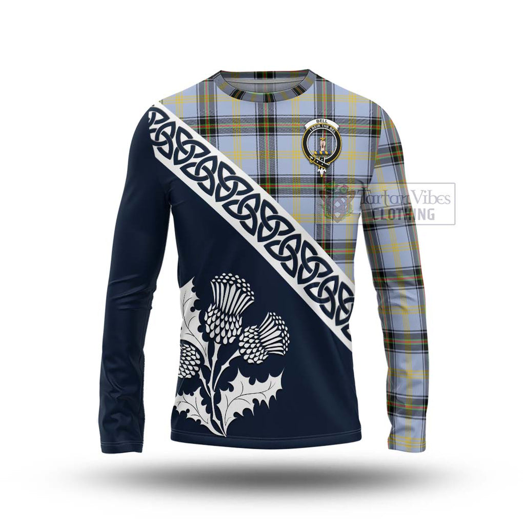 Tartan Vibes Clothing Bell Tartan Long Sleeve T-Shirt Featuring Thistle and Scotland Map