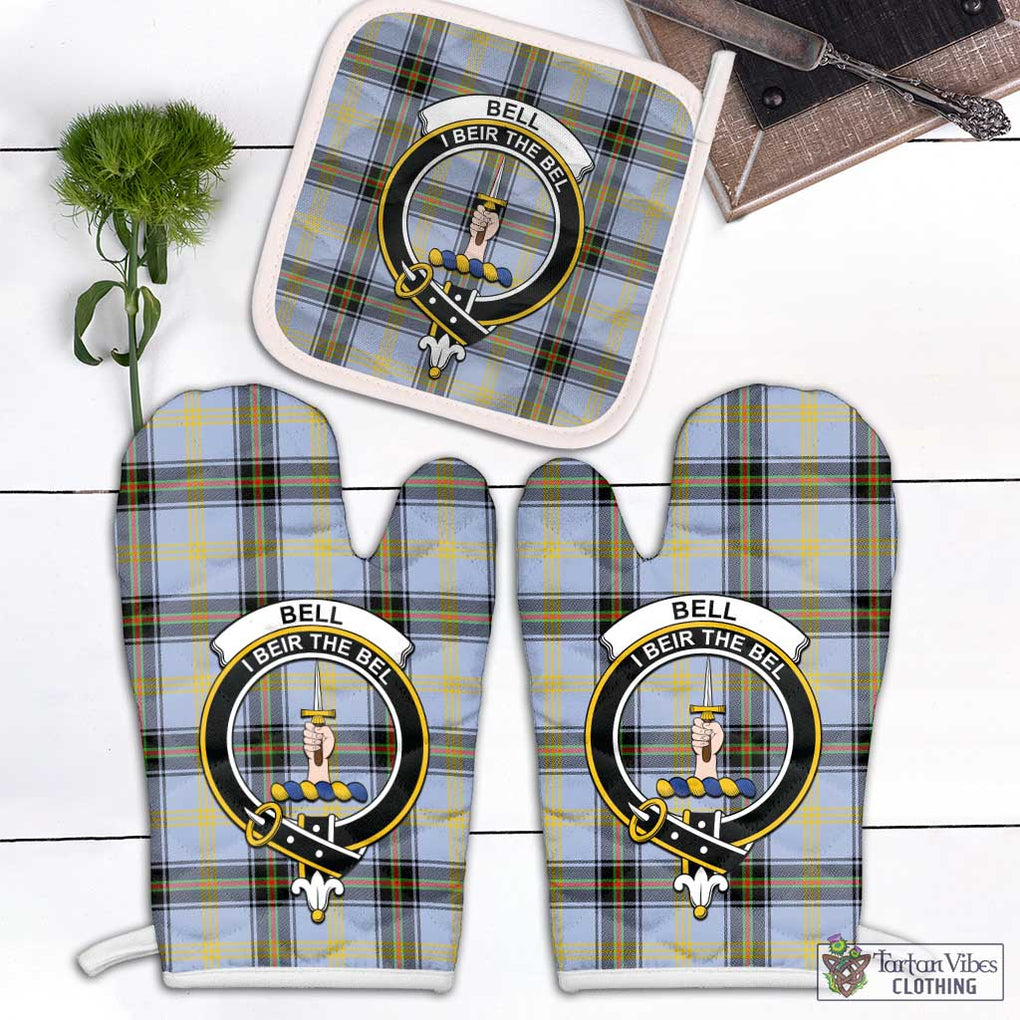 Bell Tartan Combo Oven Mitt & Pot-Holder with Family Crest Combo 1 Oven Mitt & 1 Pot-Holder White - Tartan Vibes Clothing