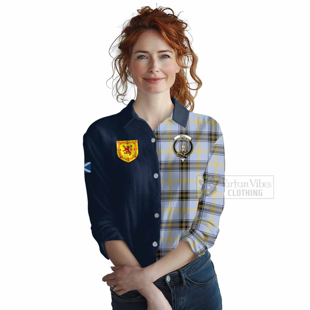 Tartan Vibes Clothing Bell Tartan Women's Casual Shirt Alba with Scottish Lion Royal Arm Half Style