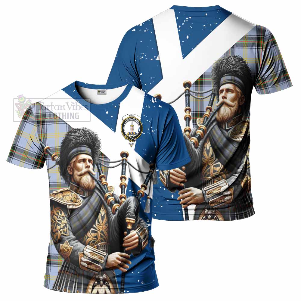 Tartan Vibes Clothing Bell Tartan T-Shirt with Family Crest Scottish Bagpiper Vibes