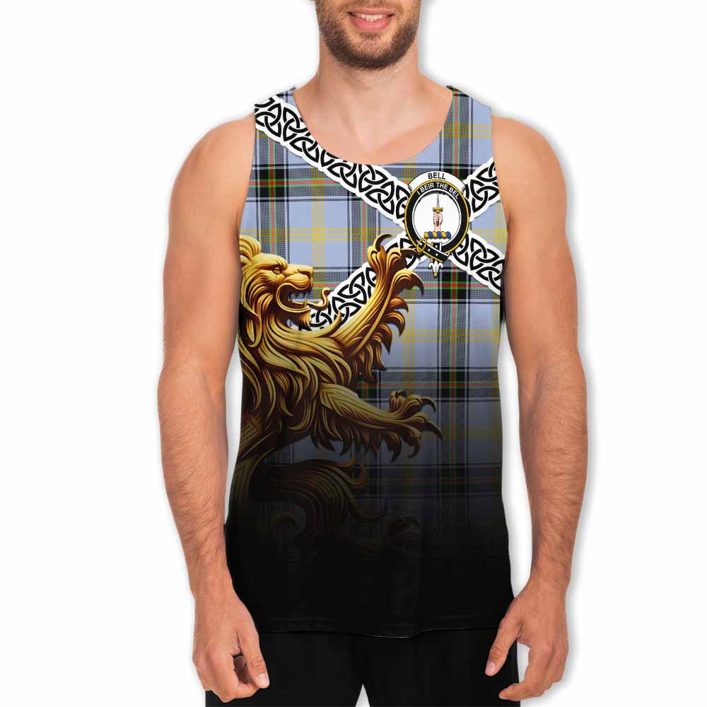 Tartan Vibes Clothing Bell Crest Tartan Men's Tank Top with Golden Lion Emblem Celtic Style