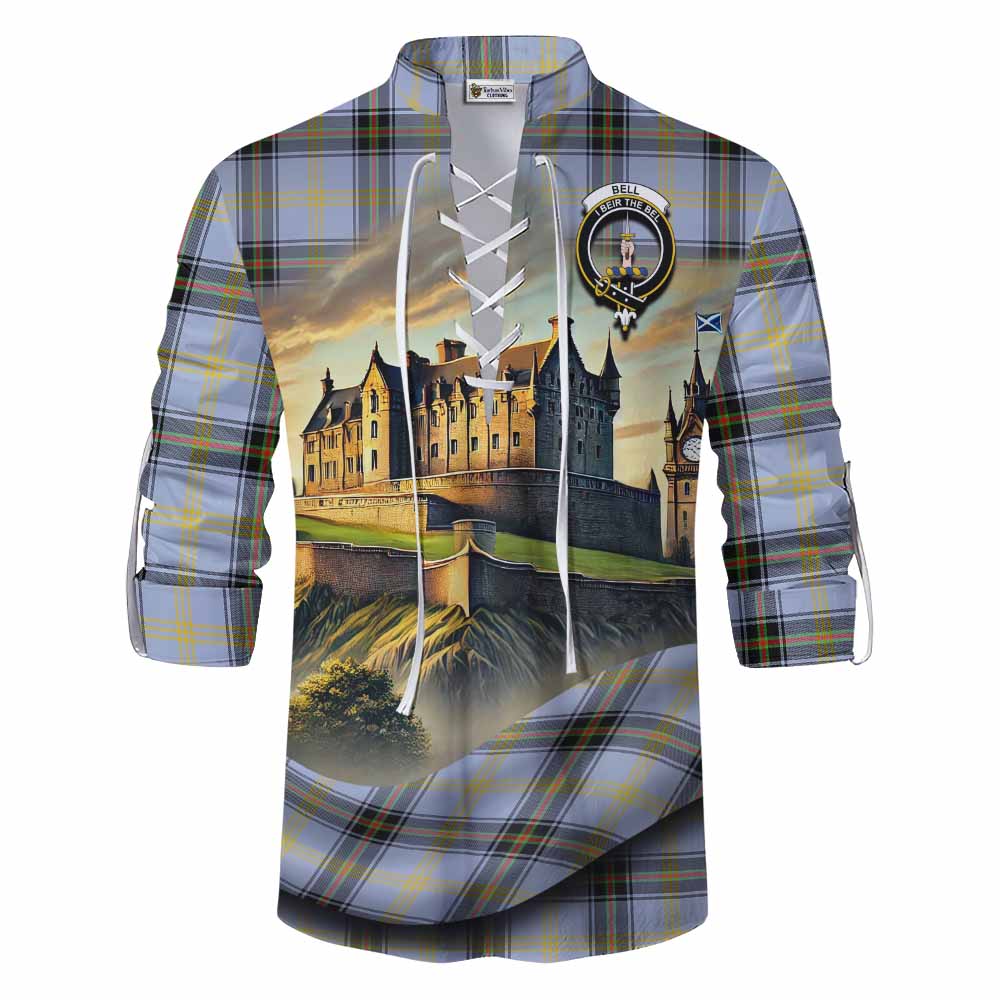 Tartan Vibes Clothing Bell Tartan Family Crest Ghillie Kilt Shirt with Scottish Ancient Castle Style
