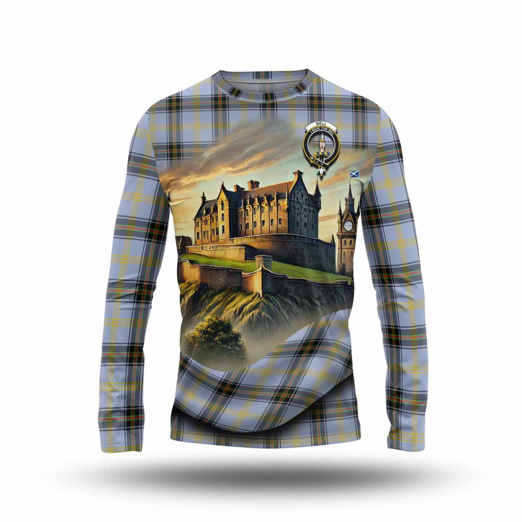 Tartan Vibes Clothing Bell Tartan Family Crest Long Sleeve T-Shirt with Scottish Ancient Castle Style