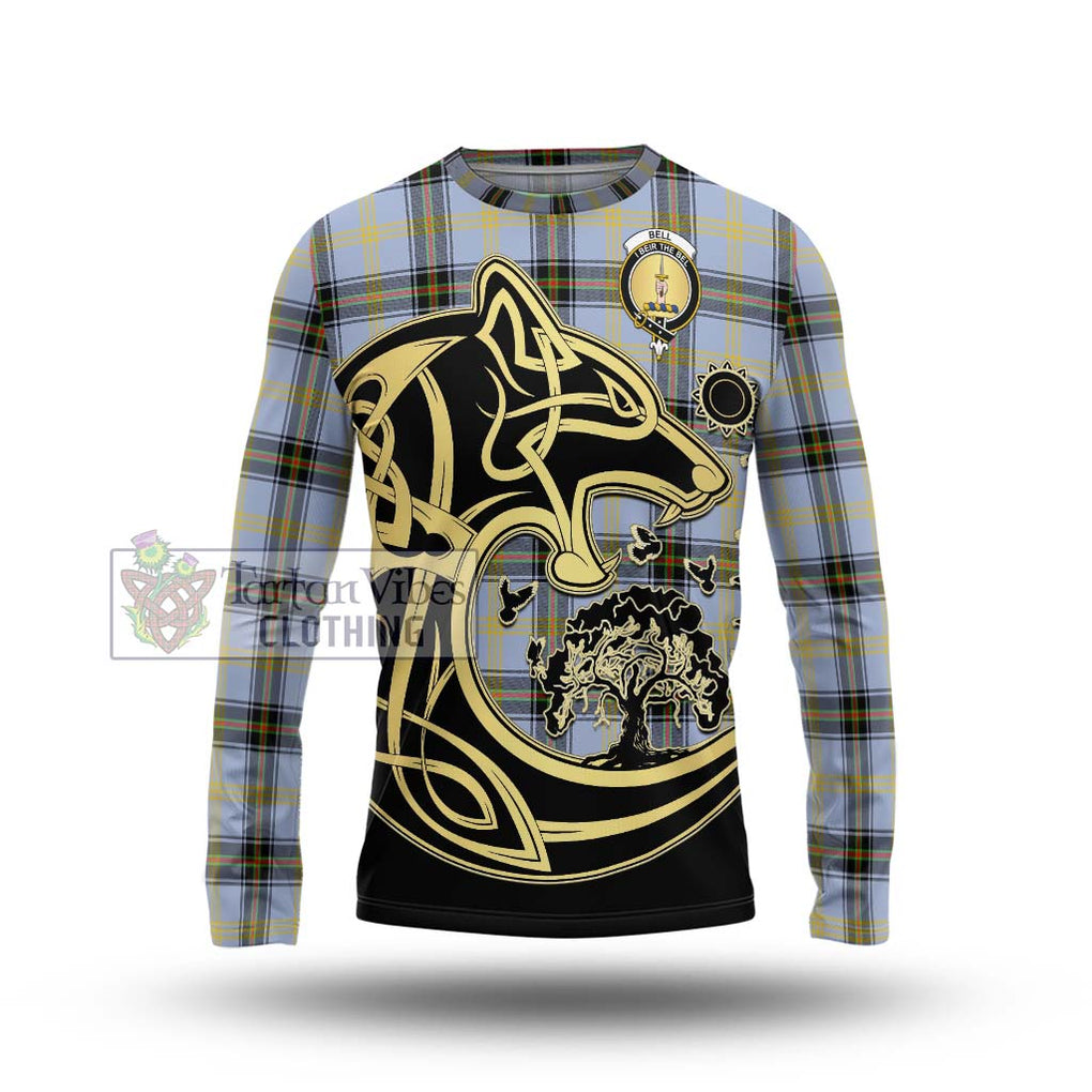 Bell Tartan Long Sleeve T-Shirt with Family Crest Celtic Wolf Style Unisex - Tartan Vibes Clothing