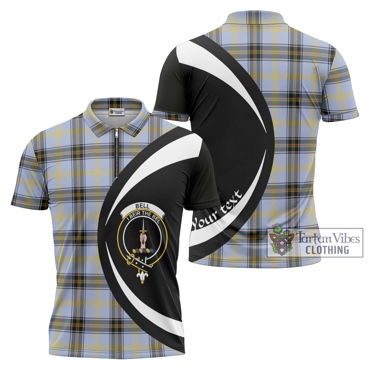 Tartan Vibes Clothing Bell Tartan Zipper Polo Shirt with Family Crest Circle Style