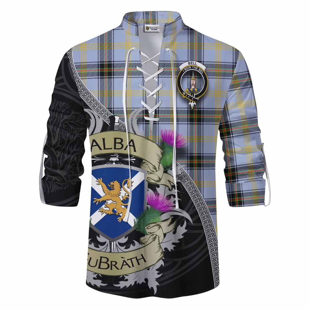 Tartan Vibes Clothing Bell Tartan Family Crest Ghillie Kilt Shirt Lion Rampant Royal Thistle Shield Celtic Inspired