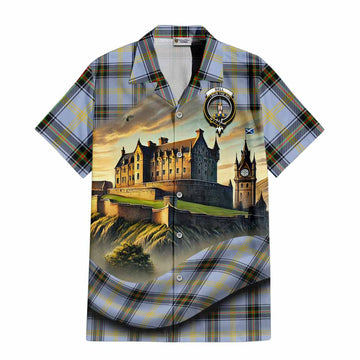 Tartan Vibes Clothing Bell Tartan Family Crest Short Sleeve Button Shirt with Scottish Ancient Castle Style