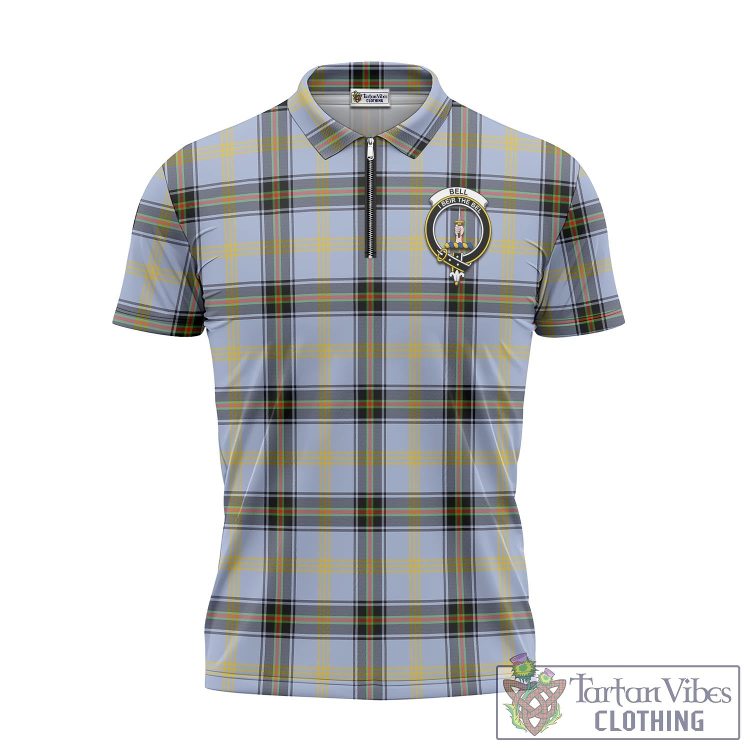 Tartan Vibes Clothing Bell Tartan Zipper Polo Shirt with Family Crest