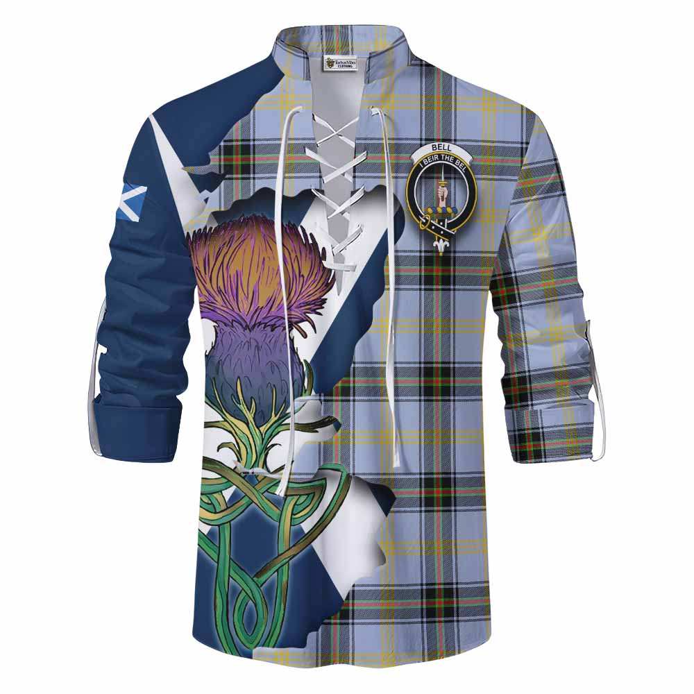 Tartan Vibes Clothing Bell Tartan Family Crest Ghillie Kilt Shirt Scottish Thistle Celtic Inspired