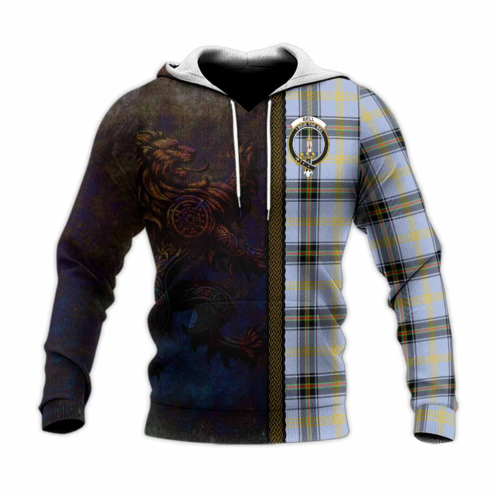 Tartan Vibes Clothing Bell Tartan Family Crest Knitted Hoodie Alba Gu Brath Be Brave Lion Ancient Style