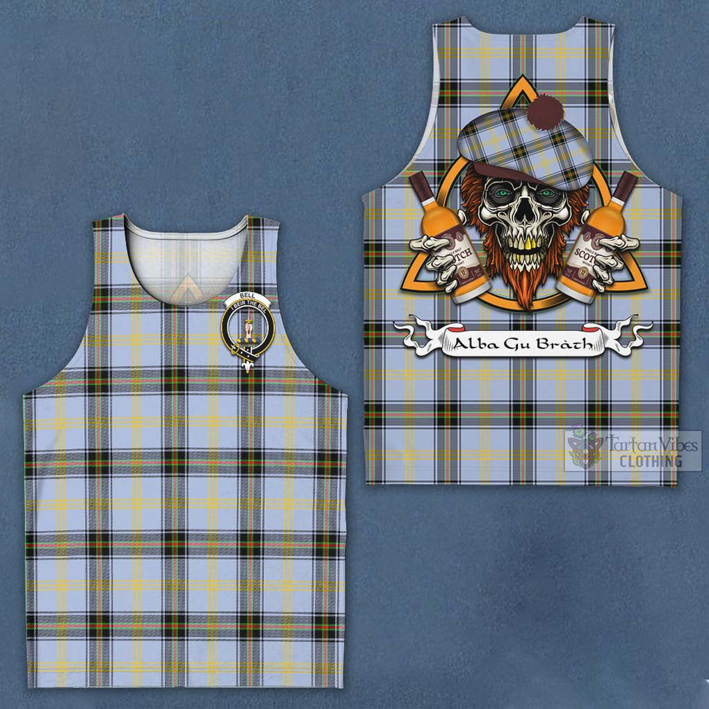 Tartan Vibes Clothing Bell Tartan Men's Tank Top with Family Crest and Bearded Skull Holding Bottles of Whiskey